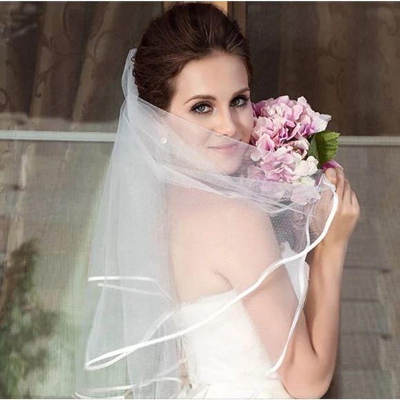 2019 Ivory Wedding Simple Tulle Two Layers Bridal - Picture 1 of 4